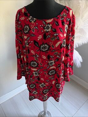 J. Jill Red Floral Scoop Neck Blouse